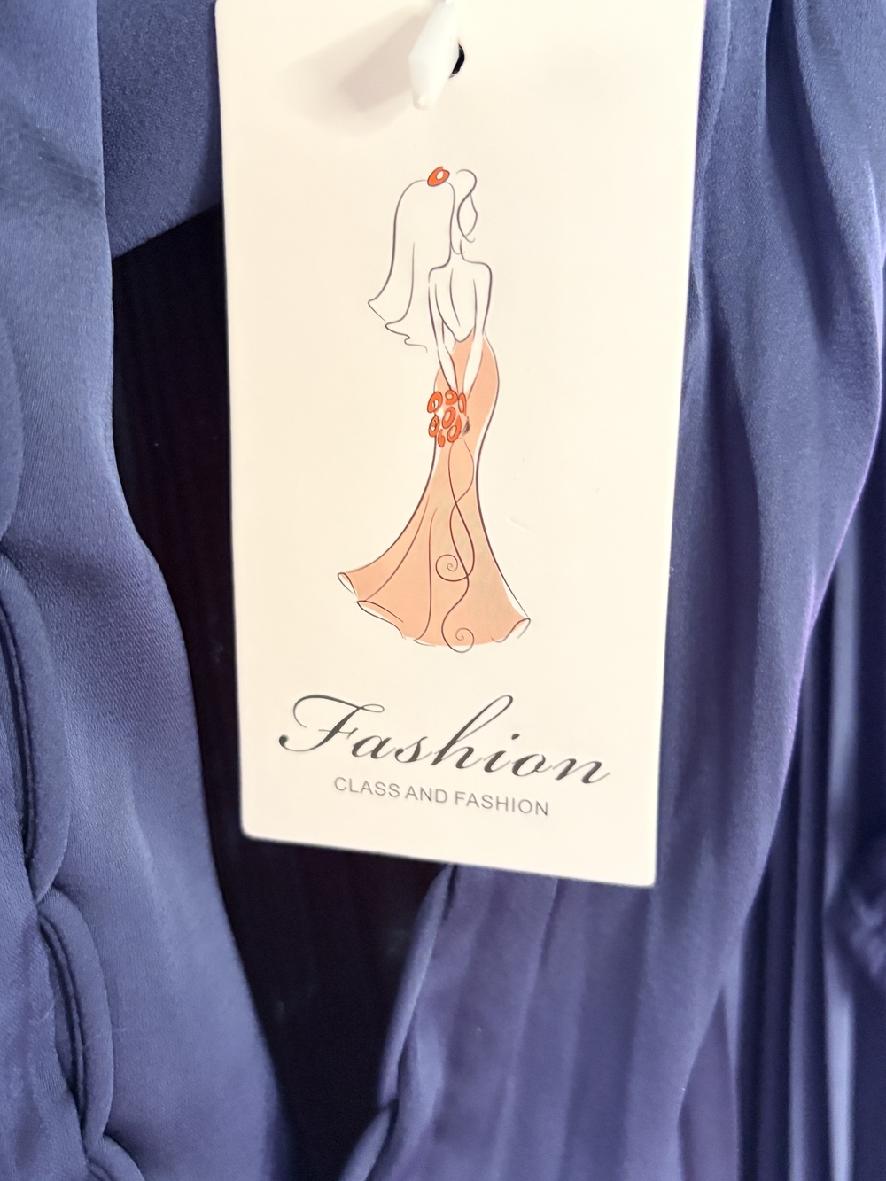 Elegant Navy Pleated One-Shoulder Dress - Picture 4 of 4